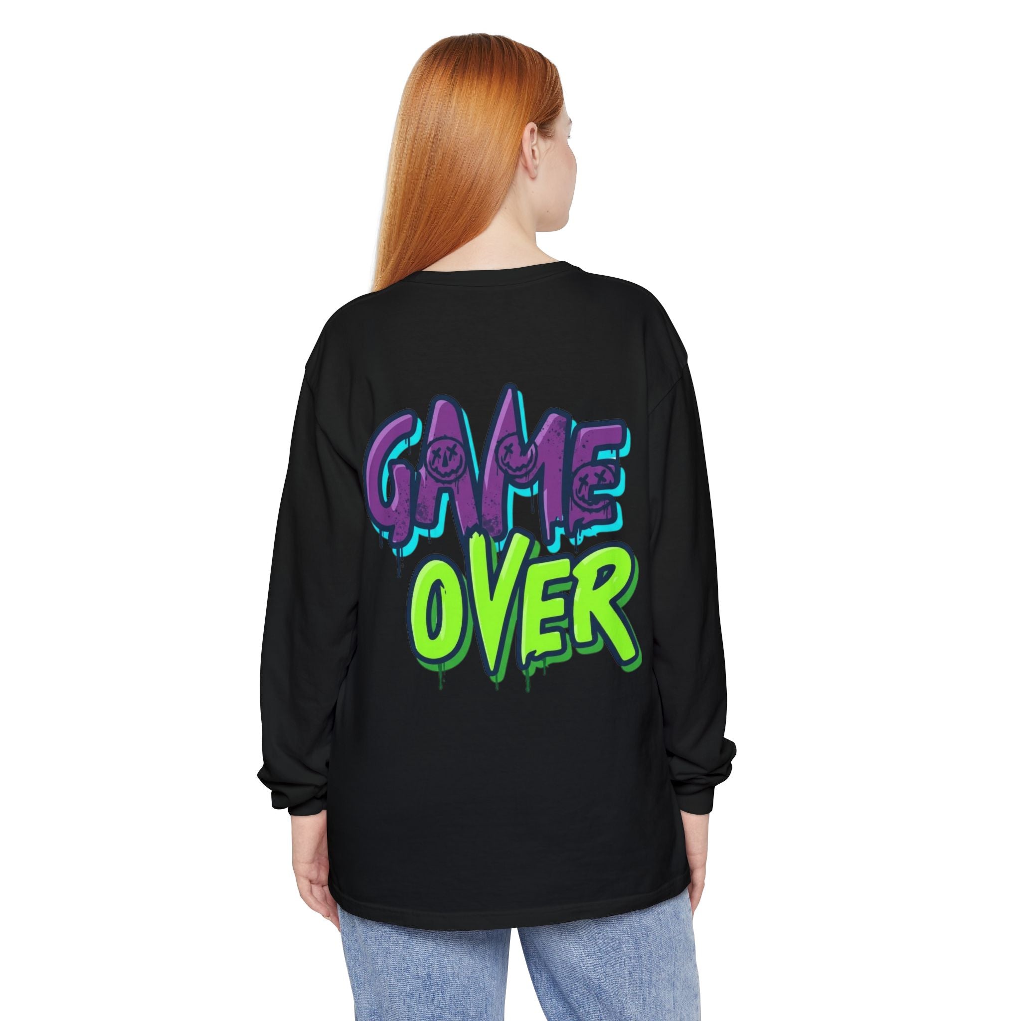 Game Over Graphic Sweatshirt for Women – Trendy Streetwear Casual Long Sleeve Shirt