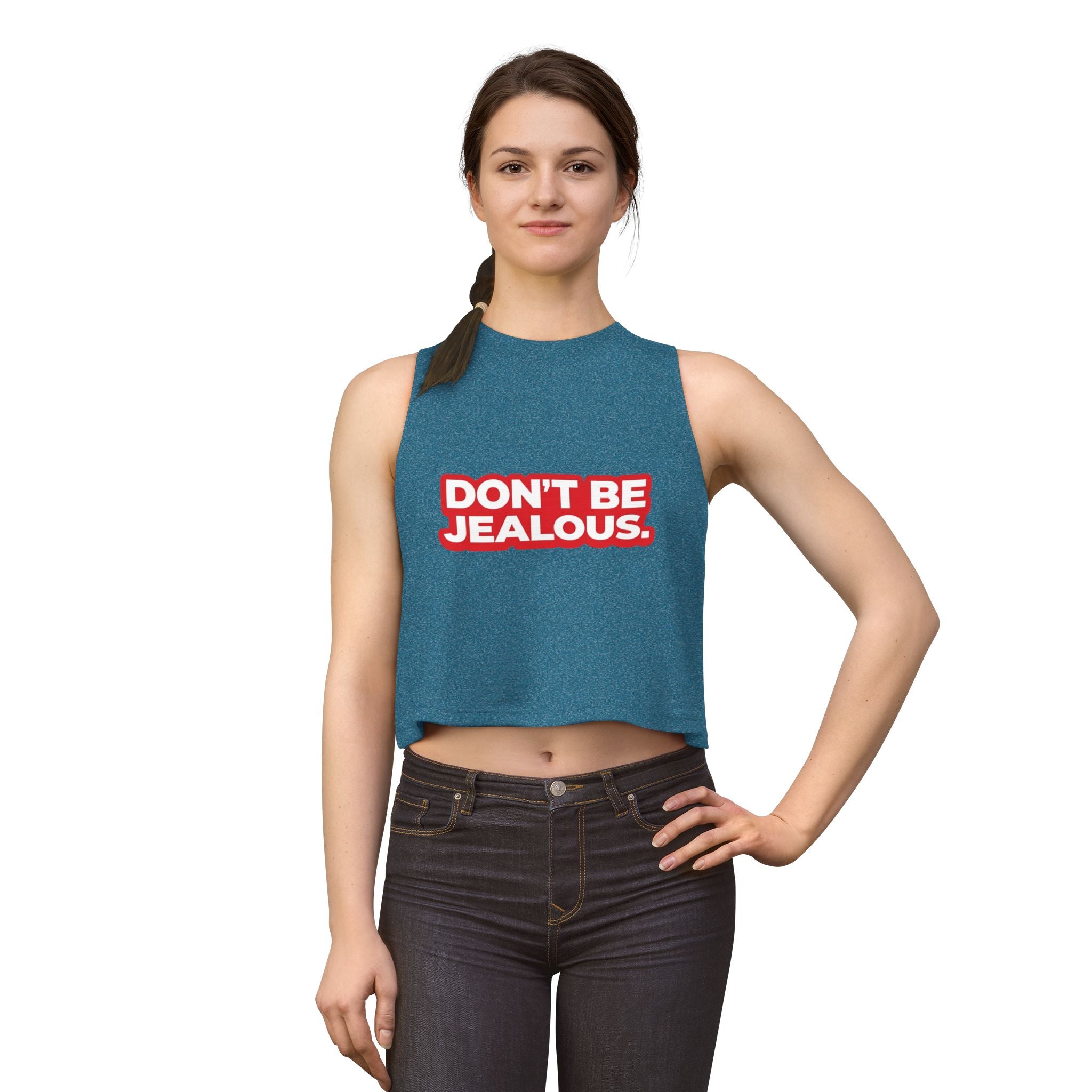 Don't Be Jealous Graphic Crop Top - Women's Sleeveless Muscle Style Tee