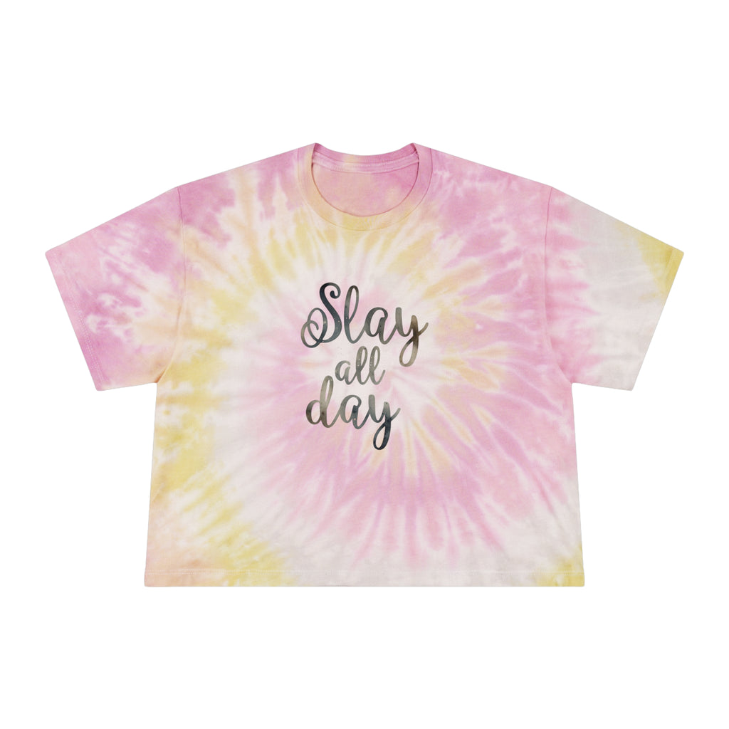 Slay All Day Tie Dye Crop Top - Women's Pastel Graphic Crop Tee