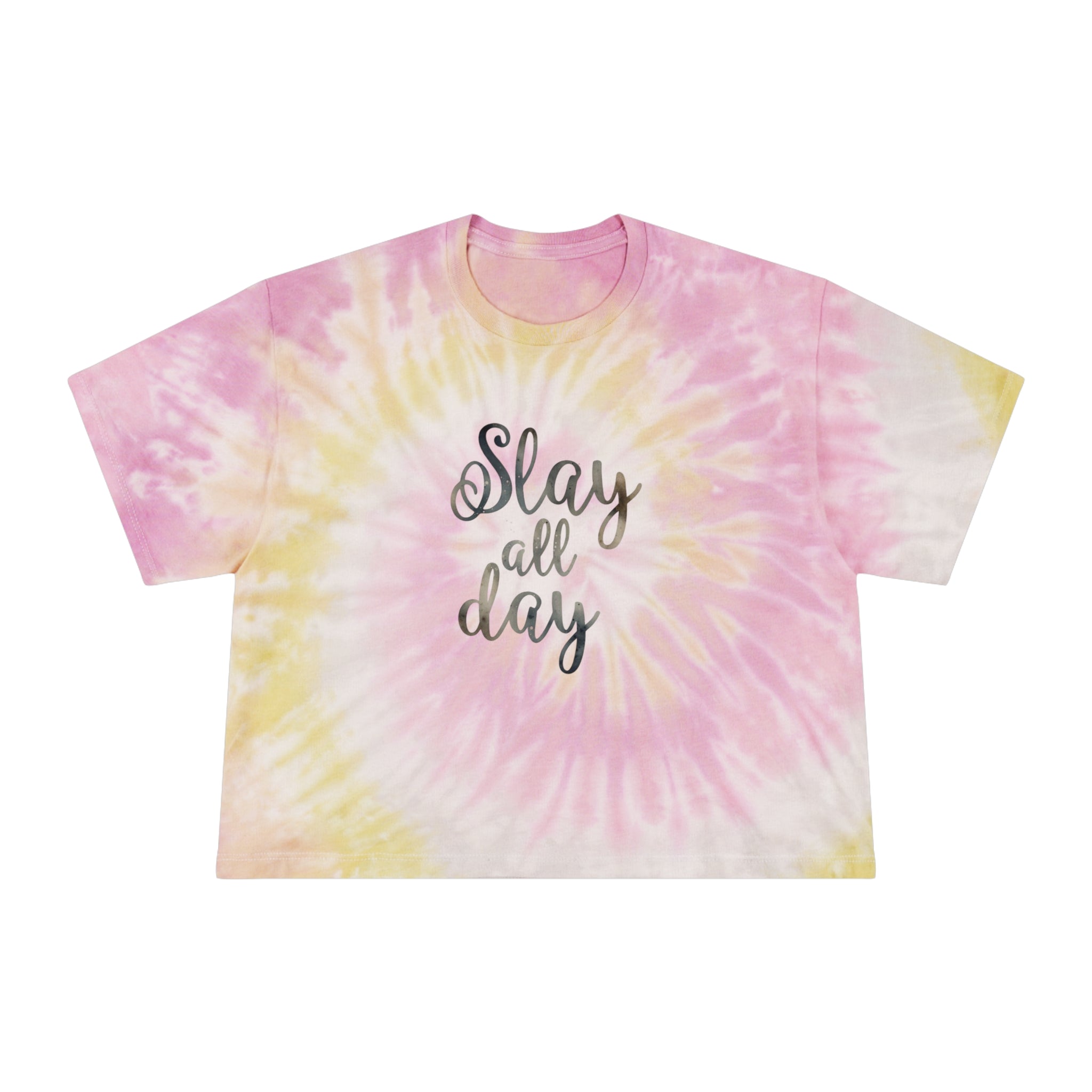 Slay All Day Tie Dye Crop Top - Women's Pastel Graphic Crop Tee