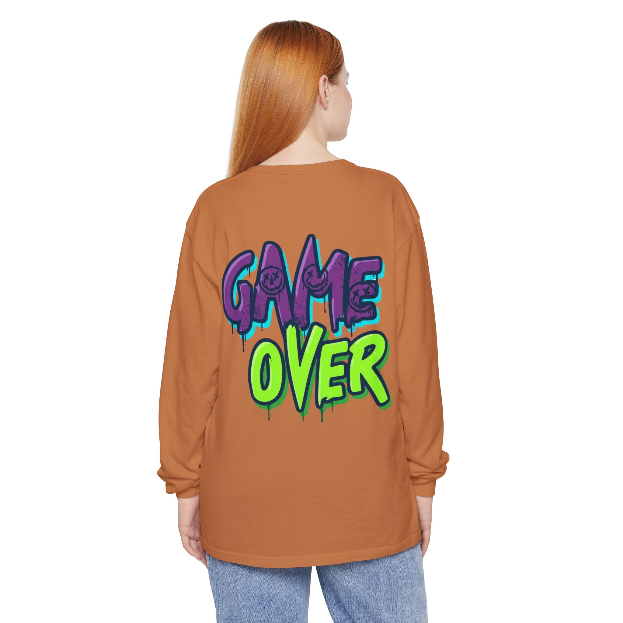 Game Over Graphic Sweatshirt for Women – Trendy Streetwear Casual Long Sleeve Shirt