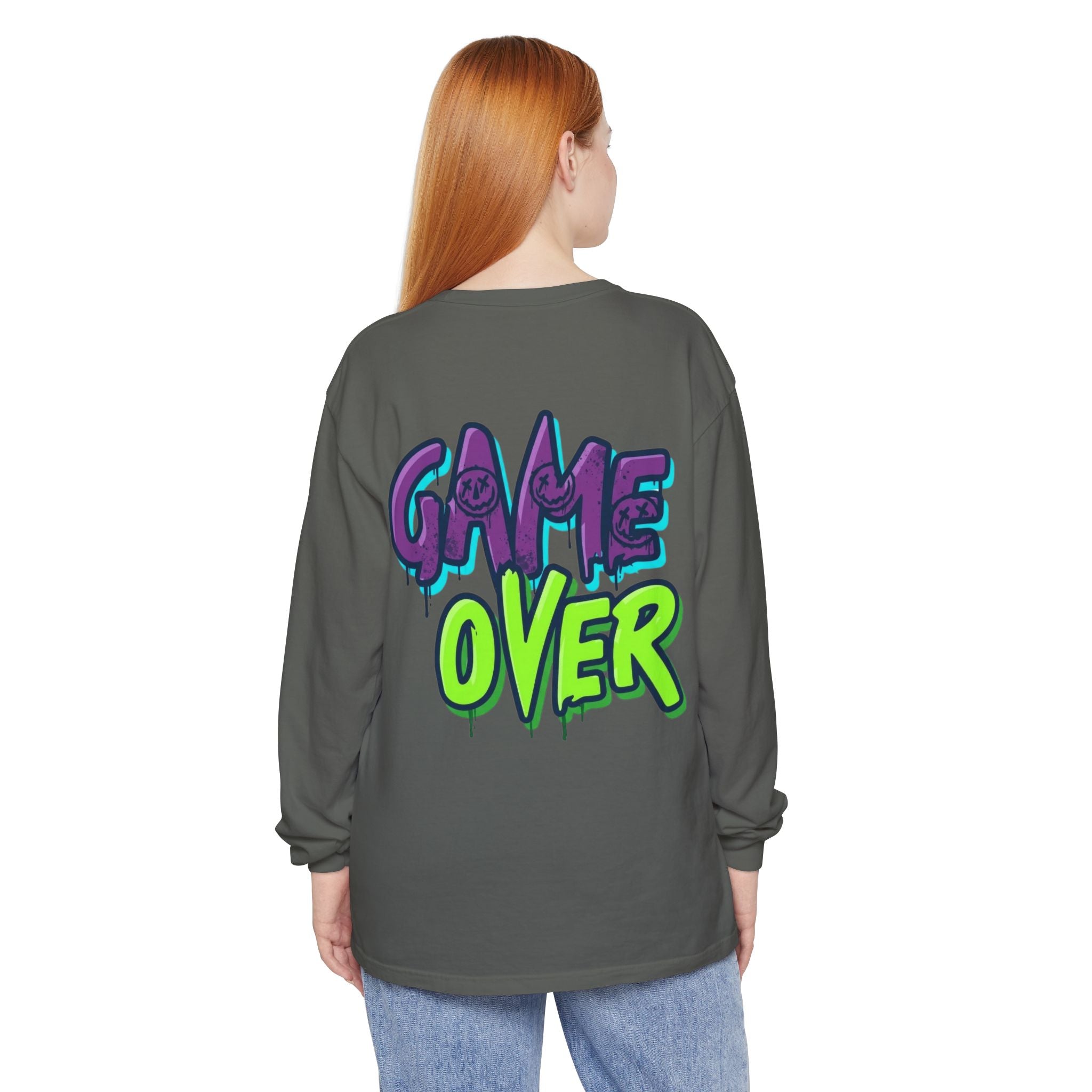 Game Over Graphic Sweatshirt for Women – Trendy Streetwear Casual Long Sleeve Shirt