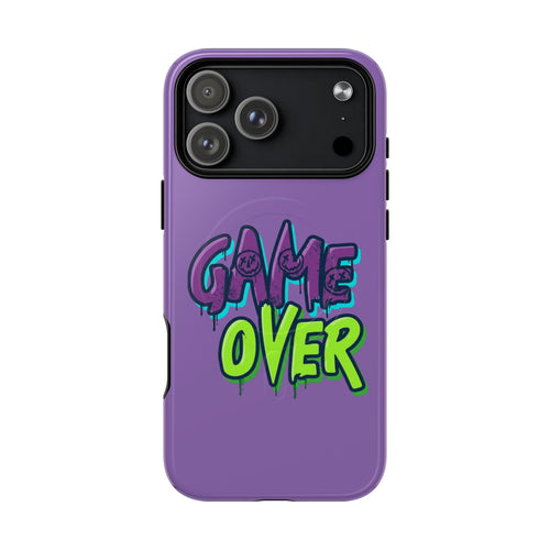 "Game Over" Purple Graffiti Tough Magnetic Case for iPhone 17 Series | Aesthetic Streetwear MagSafe Armor for 17, 17 Air, 17 Pro & 17 Pro Max