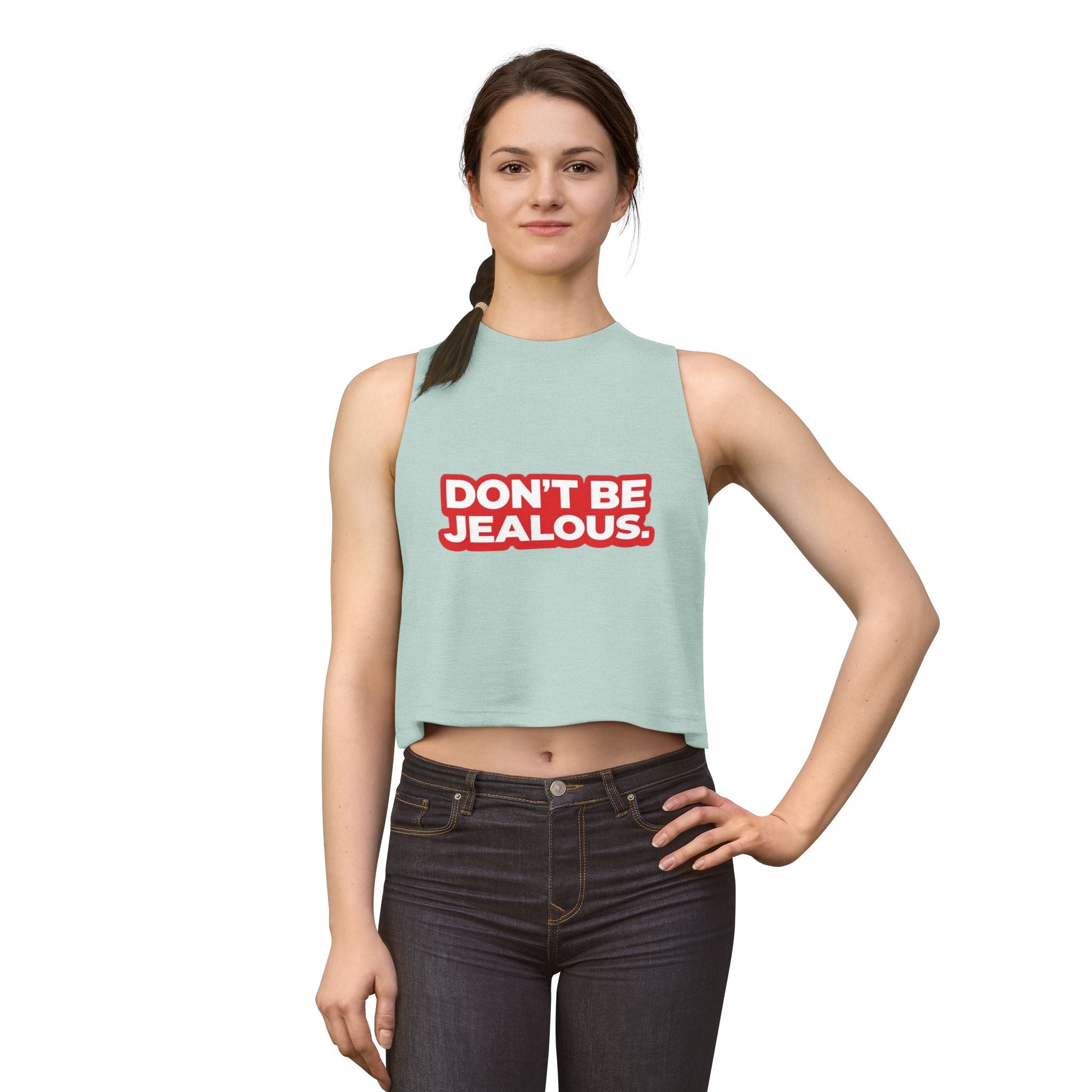 Don't Be Jealous Graphic Crop Top - Women's Sleeveless Muscle Style Tee