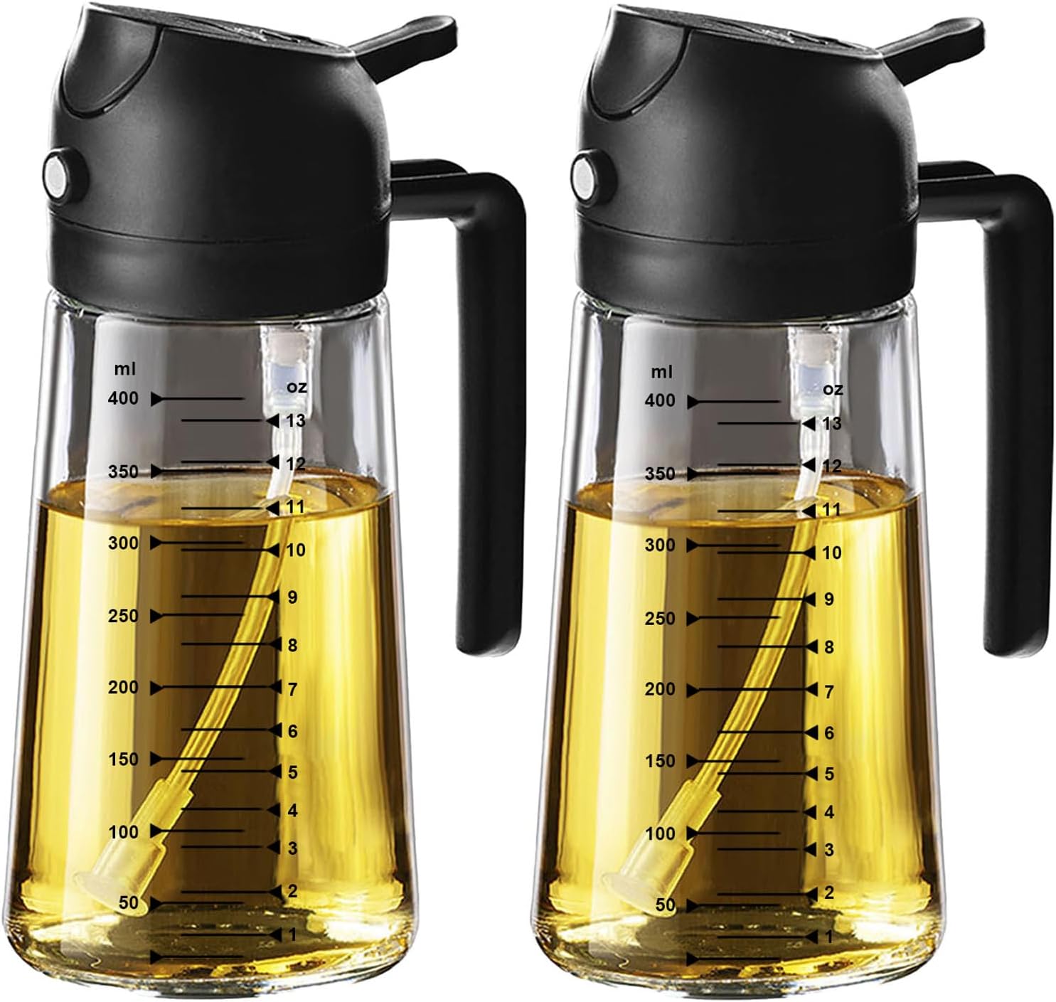 2 in 1 Olive Oil Sprayer & Dispenser - 16oz Glass Bottle for Cooking