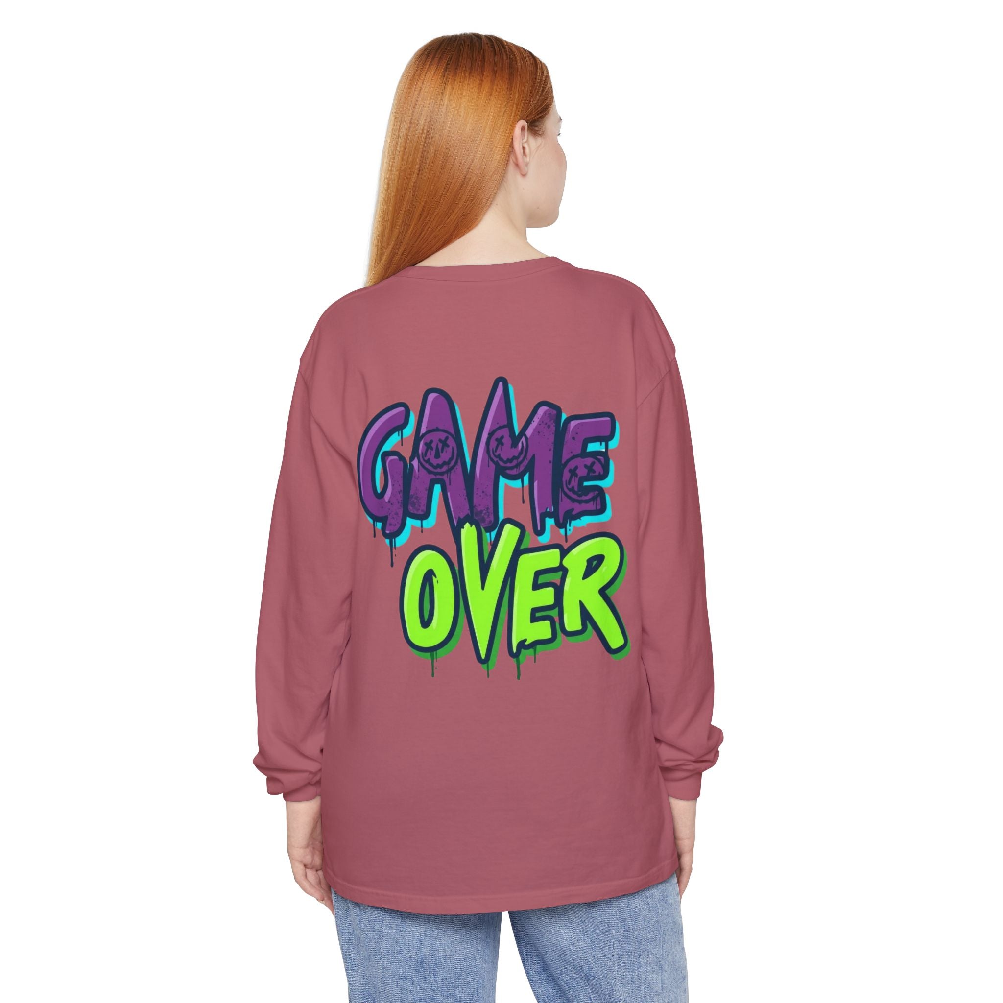 Game Over Graphic Sweatshirt for Women – Trendy Streetwear Casual Long Sleeve Shirt