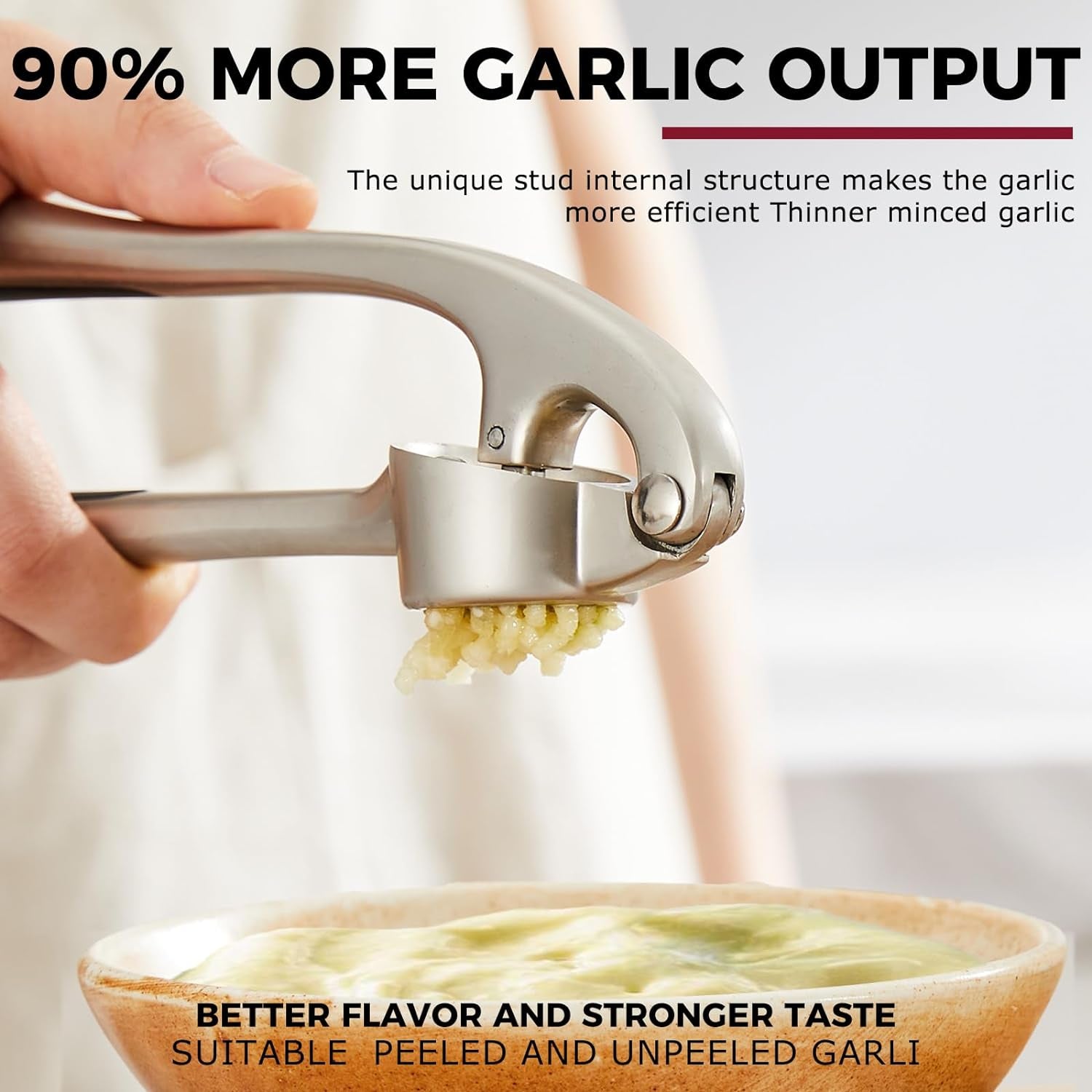Professional Heavy Duty Garlic Press - Rust Proof Imperial Silver Mincer & Ginger Crusher