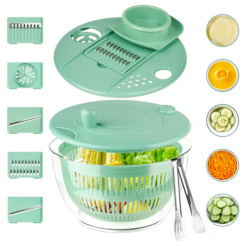 9-in-1 Salad Spinner & Slicer — Wash, Slice & Dry in ONE Bowl | Large 5.3 Qt | BPA-Free