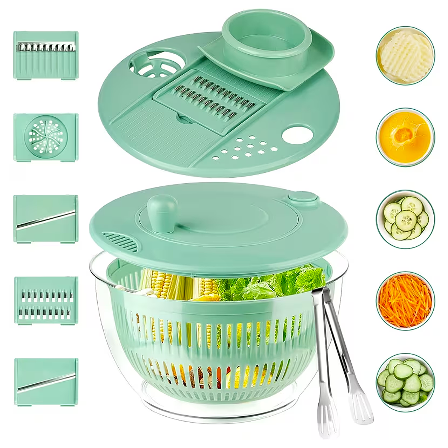 9-in-1 Salad Spinner & Slicer — Wash, Slice & Dry in ONE Bowl | Large 5.3 Qt | BPA-Free