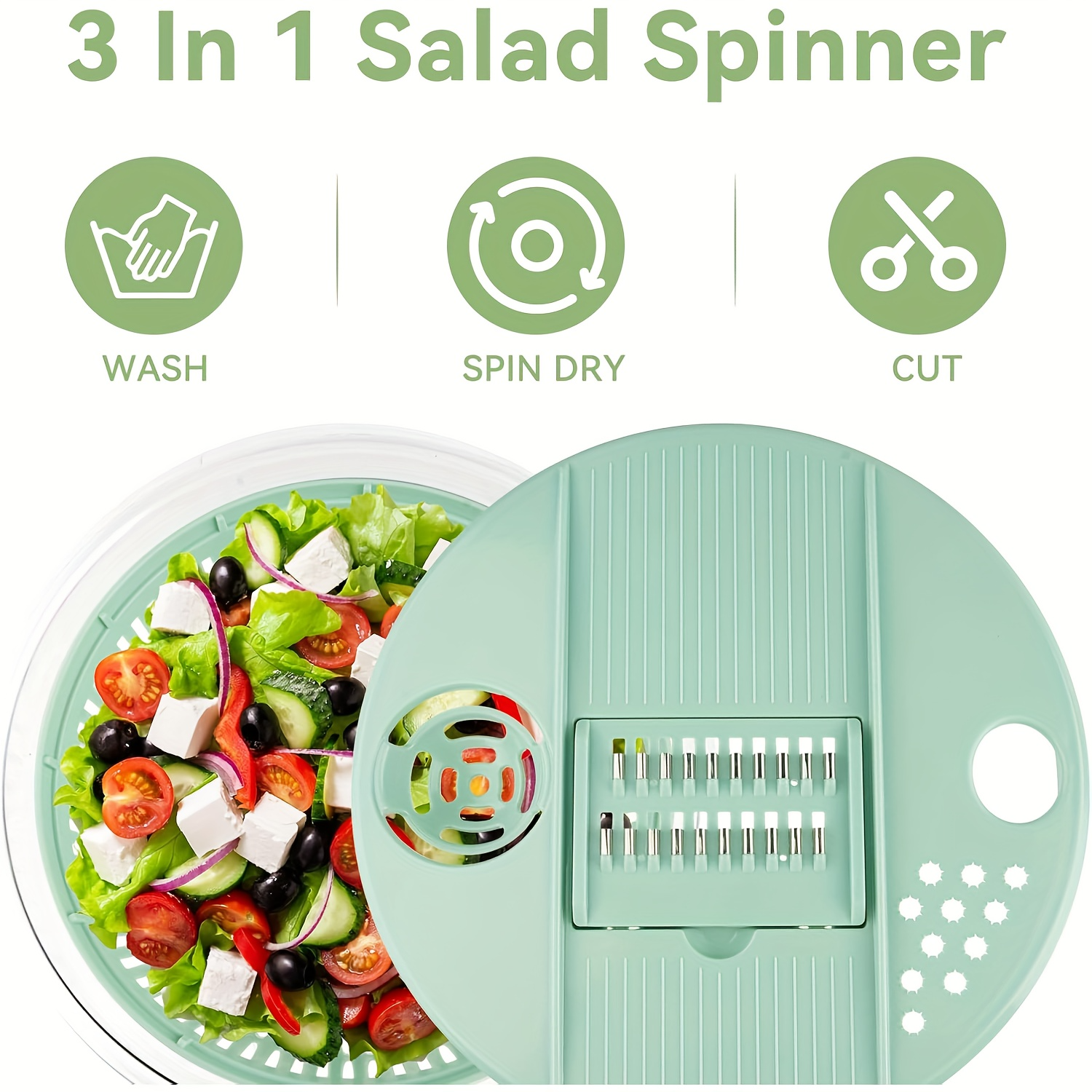 9-in-1 Salad Spinner & Slicer — Wash, Slice & Dry in ONE Bowl | Large 5.3 Qt | BPA-Free