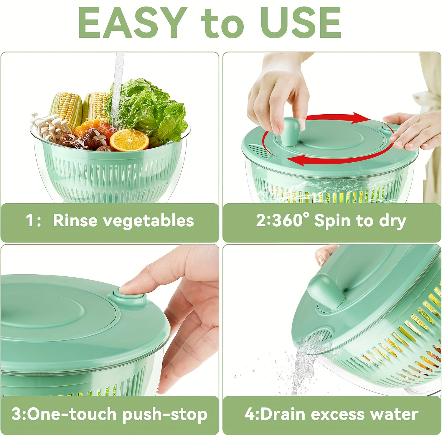 9-in-1 Salad Spinner & Slicer — Wash, Slice & Dry in ONE Bowl | Large 5.3 Qt | BPA-Free