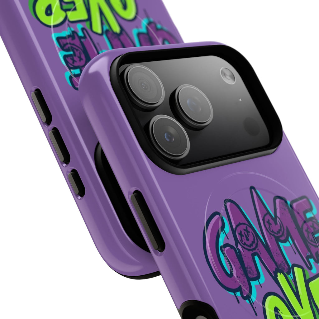 "Game Over" Purple Graffiti Tough Magnetic Case for iPhone 17 Series | Aesthetic Streetwear MagSafe Armor for 17, 17 Air, 17 Pro & 17 Pro Max