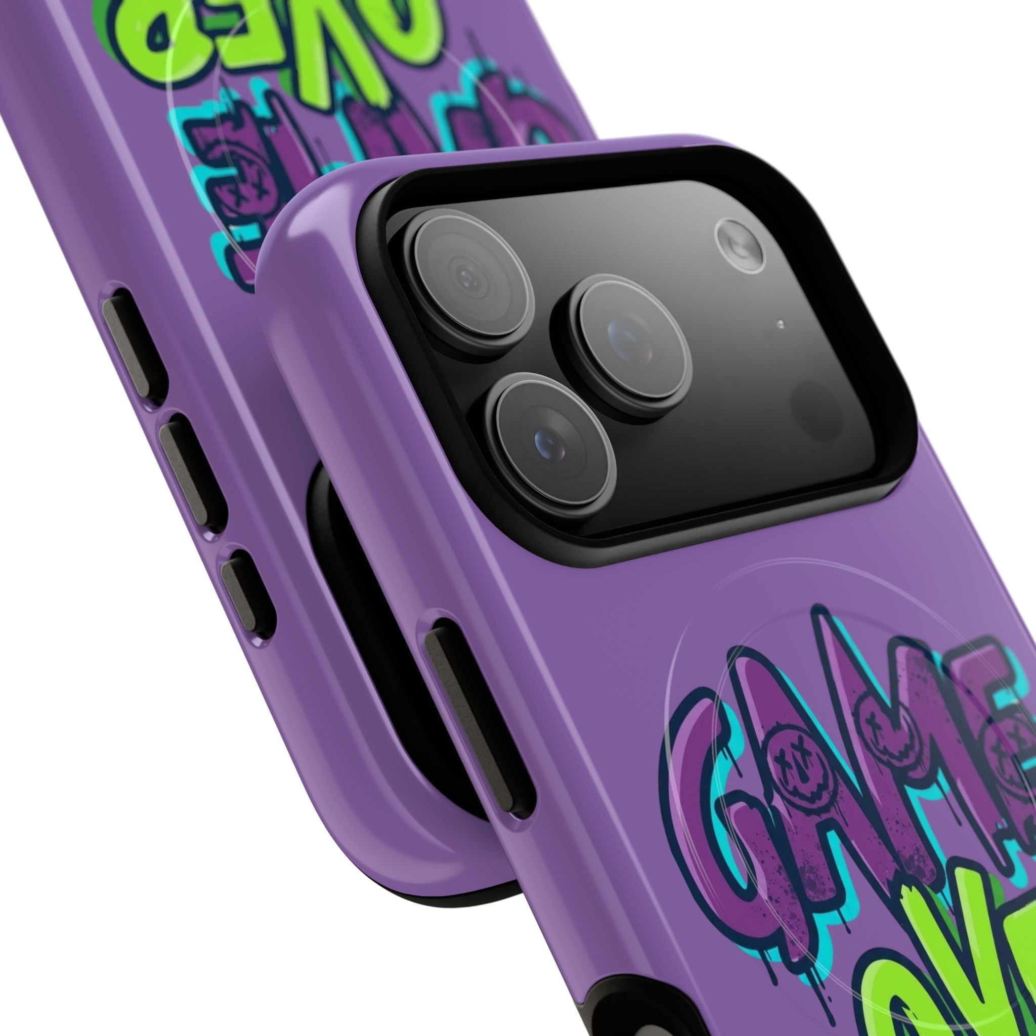 "Game Over" Purple Graffiti Tough Magnetic Case for iPhone 17 Series | Aesthetic Streetwear MagSafe Armor for 17, 17 Air, 17 Pro & 17 Pro Max