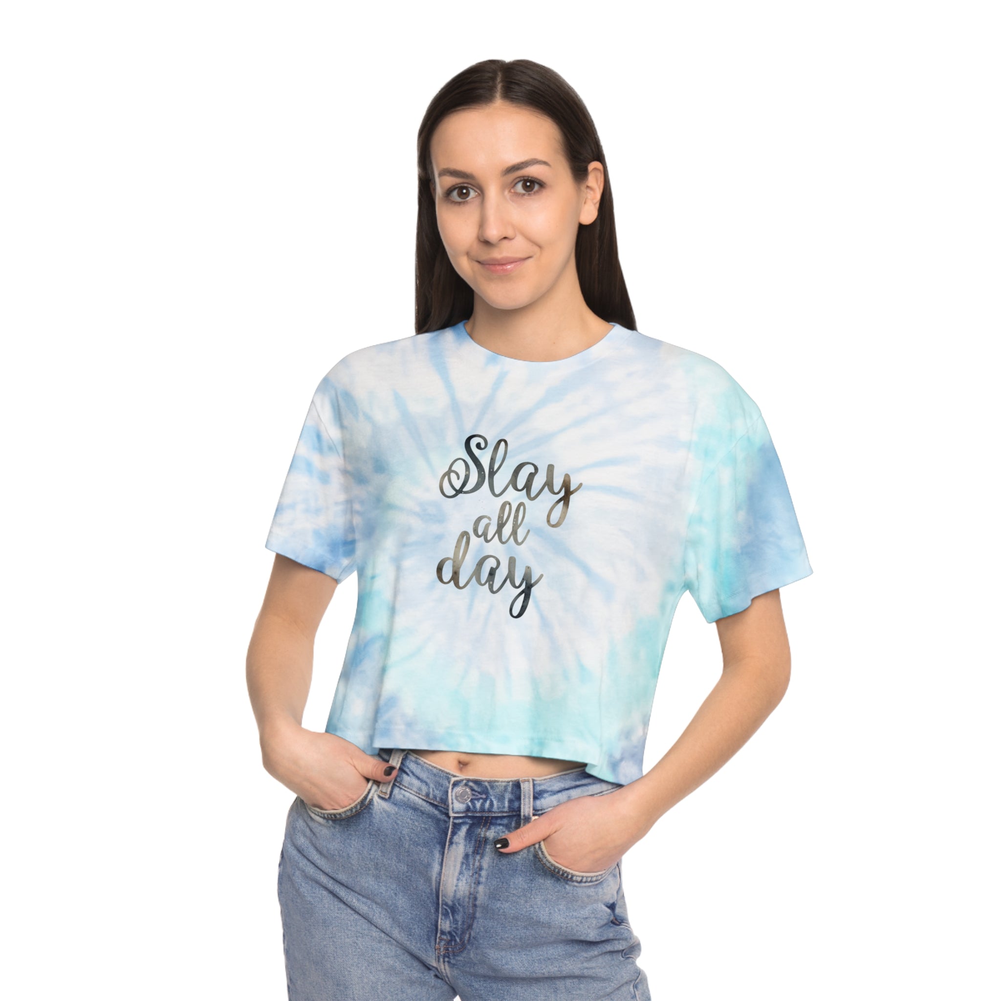 Slay All Day Tie Dye Crop Top - Women's Pastel Graphic Crop Tee