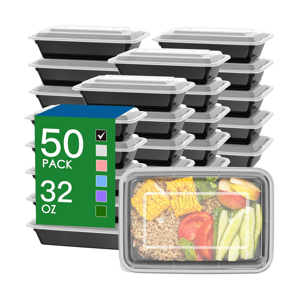 50-Pack Meal Prep Containers (100-Piece Set) - 32oz Reusable Food Storage