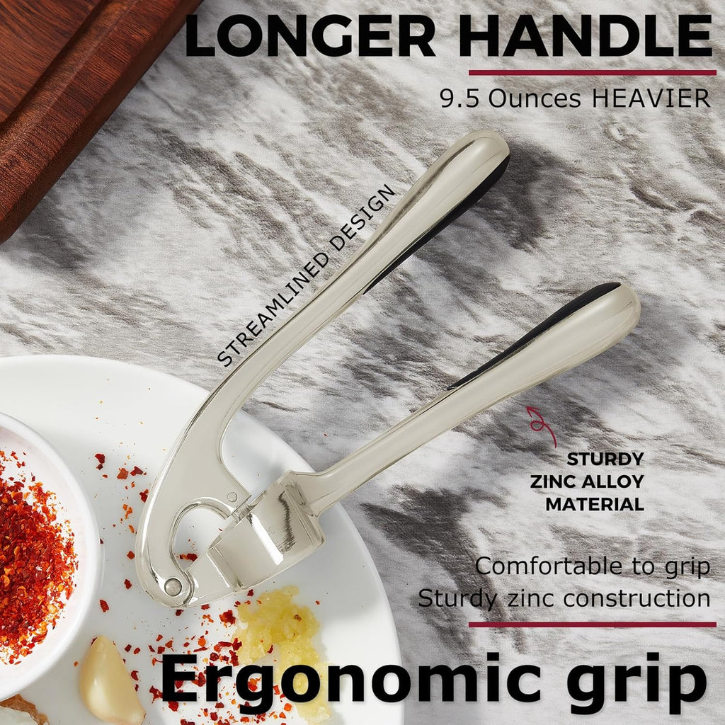 Professional Heavy Duty Garlic Press - Rust Proof Imperial Silver Mincer & Ginger Crusher
