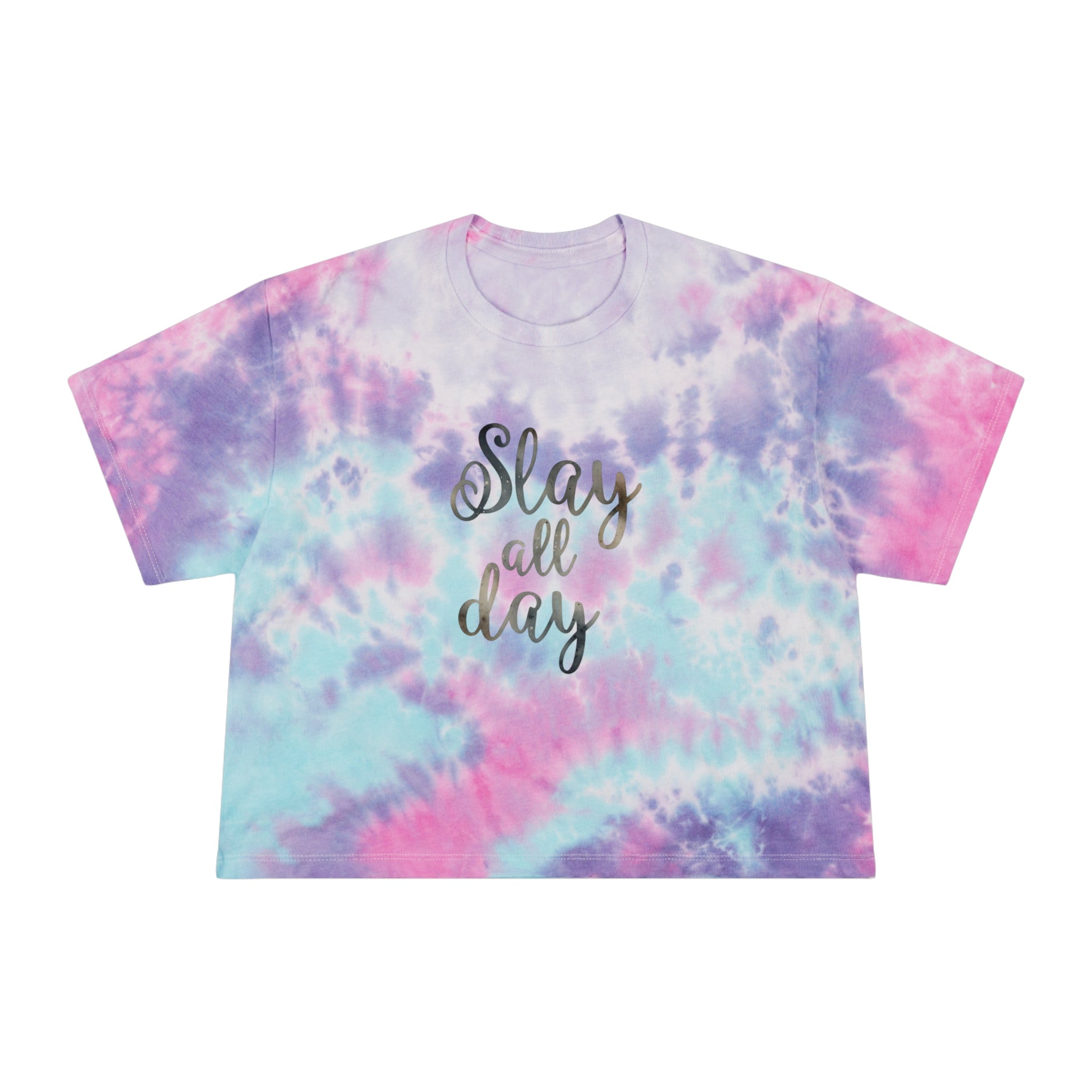 Slay All Day Tie Dye Crop Top - Women's Pastel Graphic Crop Tee
