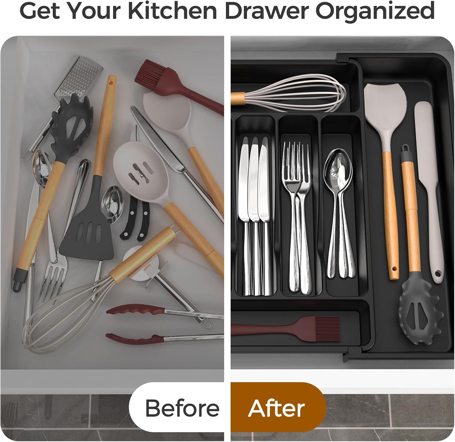 Expandable Silverware Drawer Organizer - BPA-Free Kitchen Utensil Holder