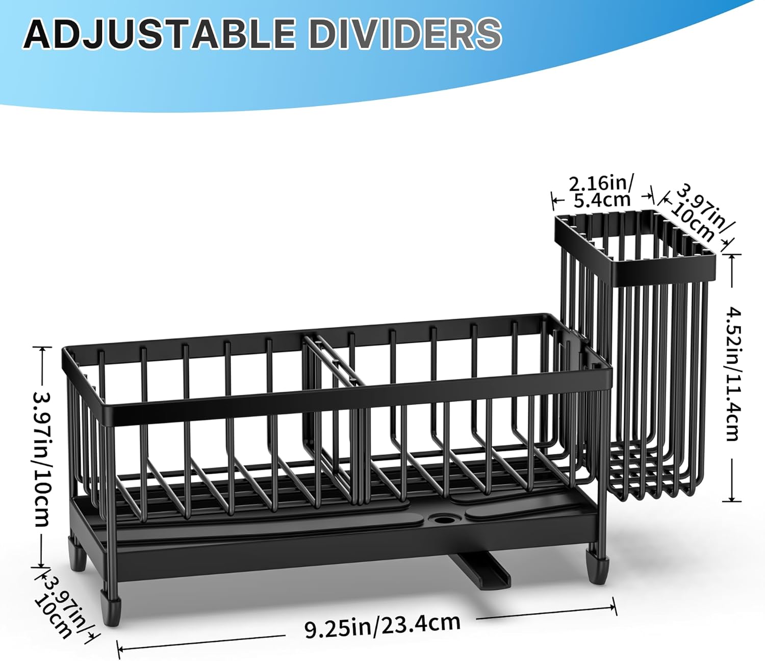 Kitchen Sink Organizer with High Brush Holder - 9.25" Black Caddy
