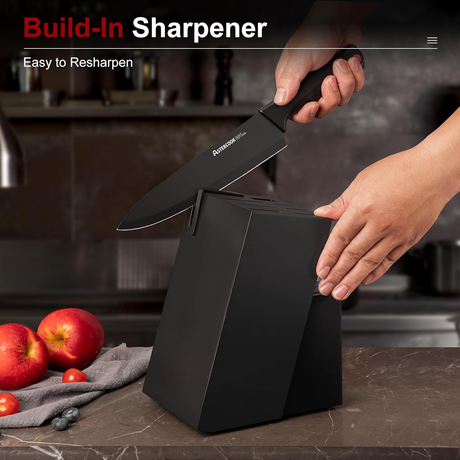 15-Piece German Stainless Steel Kitchen Knife Set with Built-in Sharpener Block | Dishwasher Safe Professional Chef Knife Set for Home Kitchen