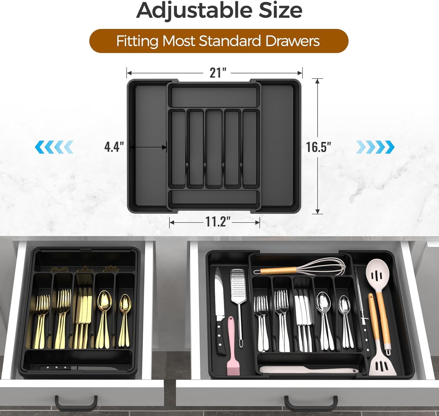 Expandable Silverware Drawer Organizer - BPA-Free Kitchen Utensil Holder