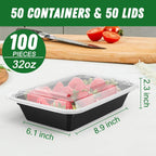 50-Pack Meal Prep Containers (100-Piece Set) - 32oz Reusable Food Storage