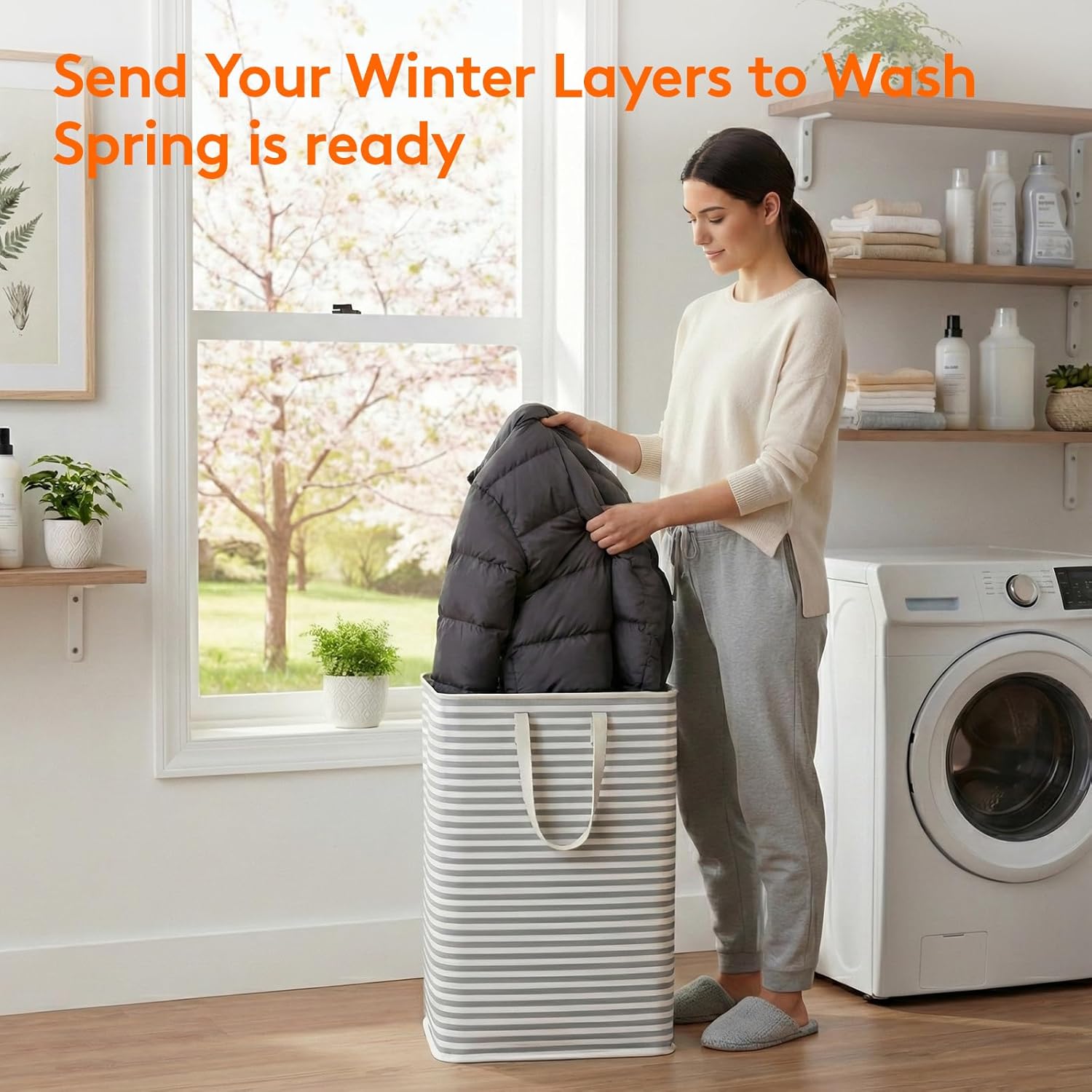 Pack of 2 Laundry Basket 80L Each, Collapsible Clothes Hamper - Large Freestanding Clothes Storage Bin
