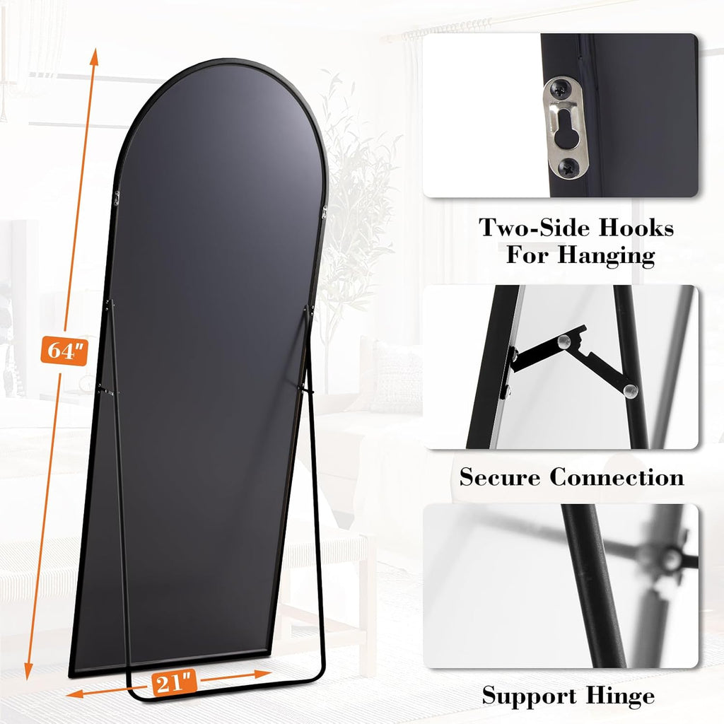 DUMOS 64"x21" Arched Full Length Mirror - Modern Aluminum Frame Floor Mirror