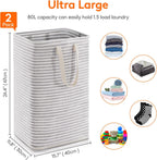 Pack of 2 Laundry Basket 80L Each, Collapsible Clothes Hamper - Large Freestanding Clothes Storage Bin