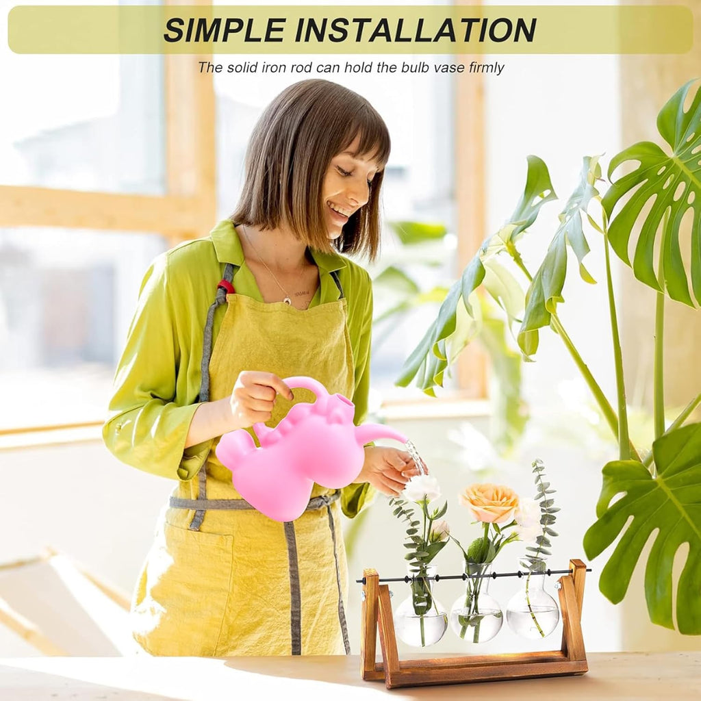 3-Bulb Desktop Plant Terrarium - Retro Wooden Propagation Station for Home & Office Decor
