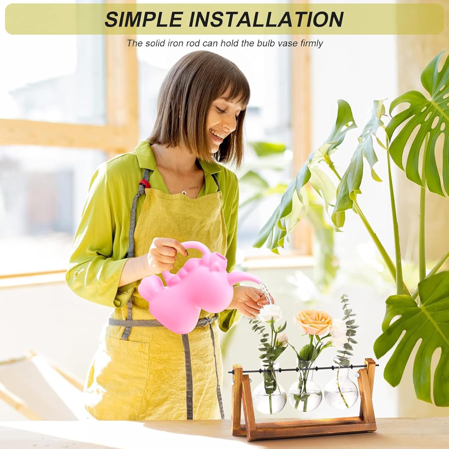 3-Bulb Desktop Plant Terrarium - Retro Wooden Propagation Station for Home & Office Decor