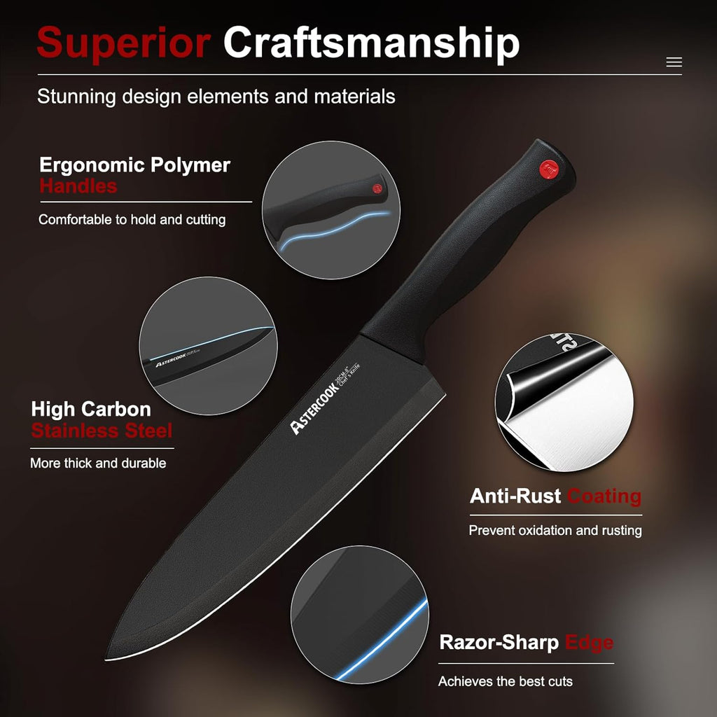 15-Piece German Stainless Steel Kitchen Knife Set with Built-in Sharpener Block | Dishwasher Safe Professional Chef Knife Set for Home Kitchen