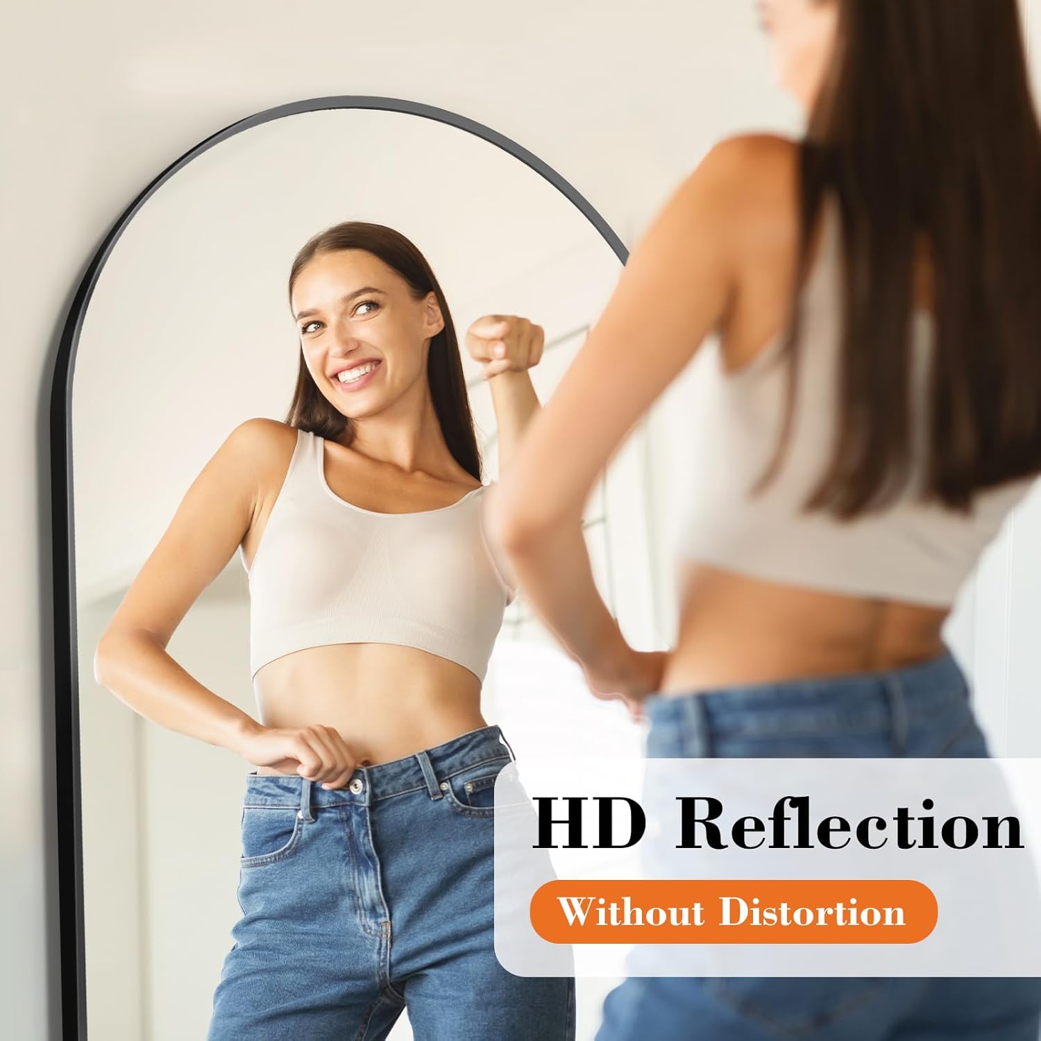 DUMOS 64"x21" Arched Full Length Mirror - Modern Aluminum Frame Floor Mirror