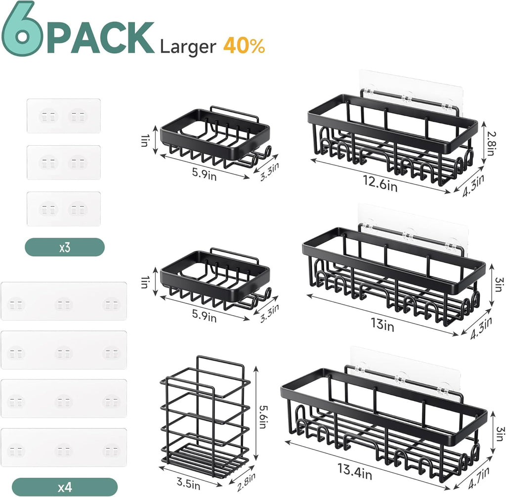 Pack of 5 Adhesive Shower Caddy Organizer - Rustproof Stainless Steel Bathroom Storage Shelves