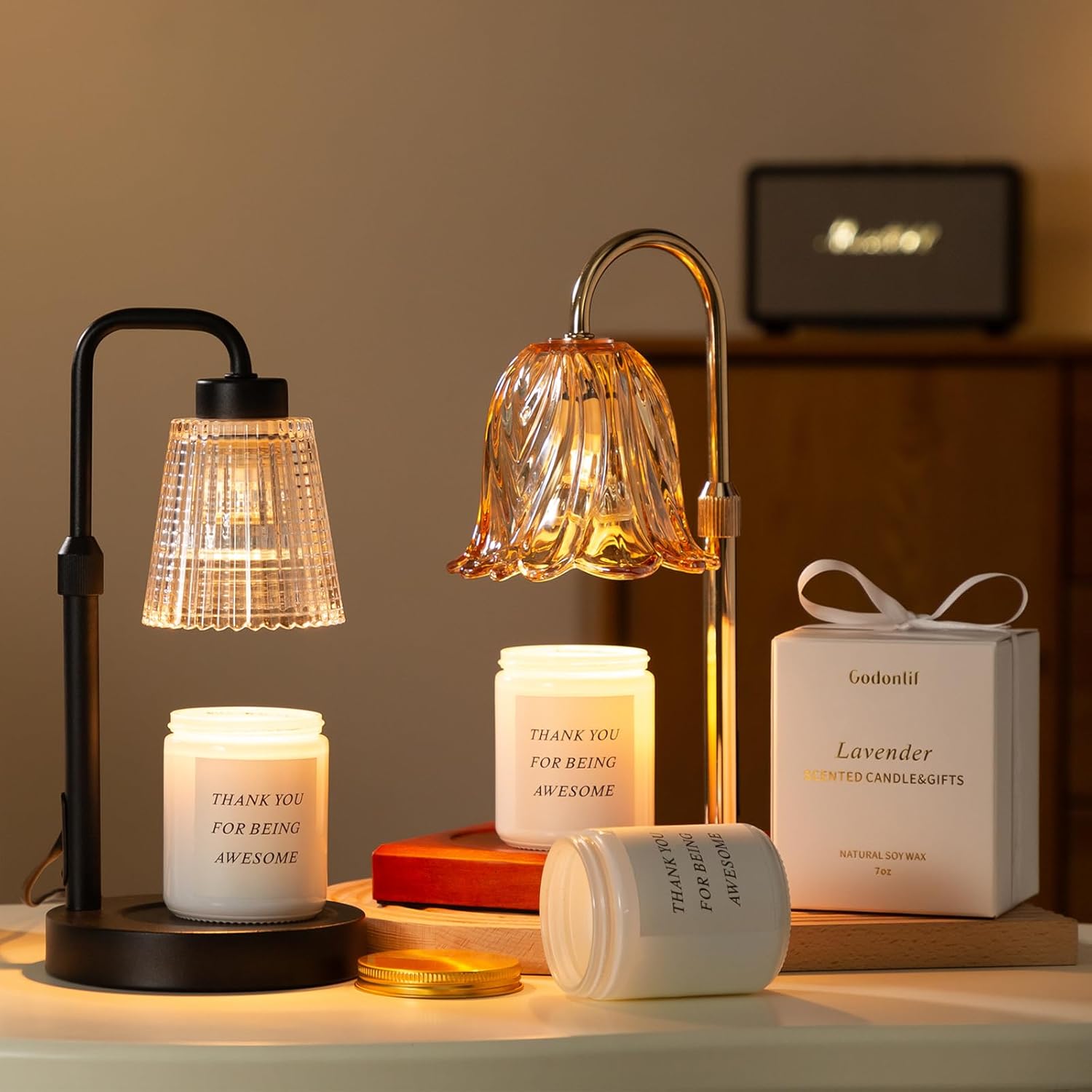 Candle Warmer Lamp with Timer & Dimmer -  Aesthetic Home Decor Gift with 2 Bulbs