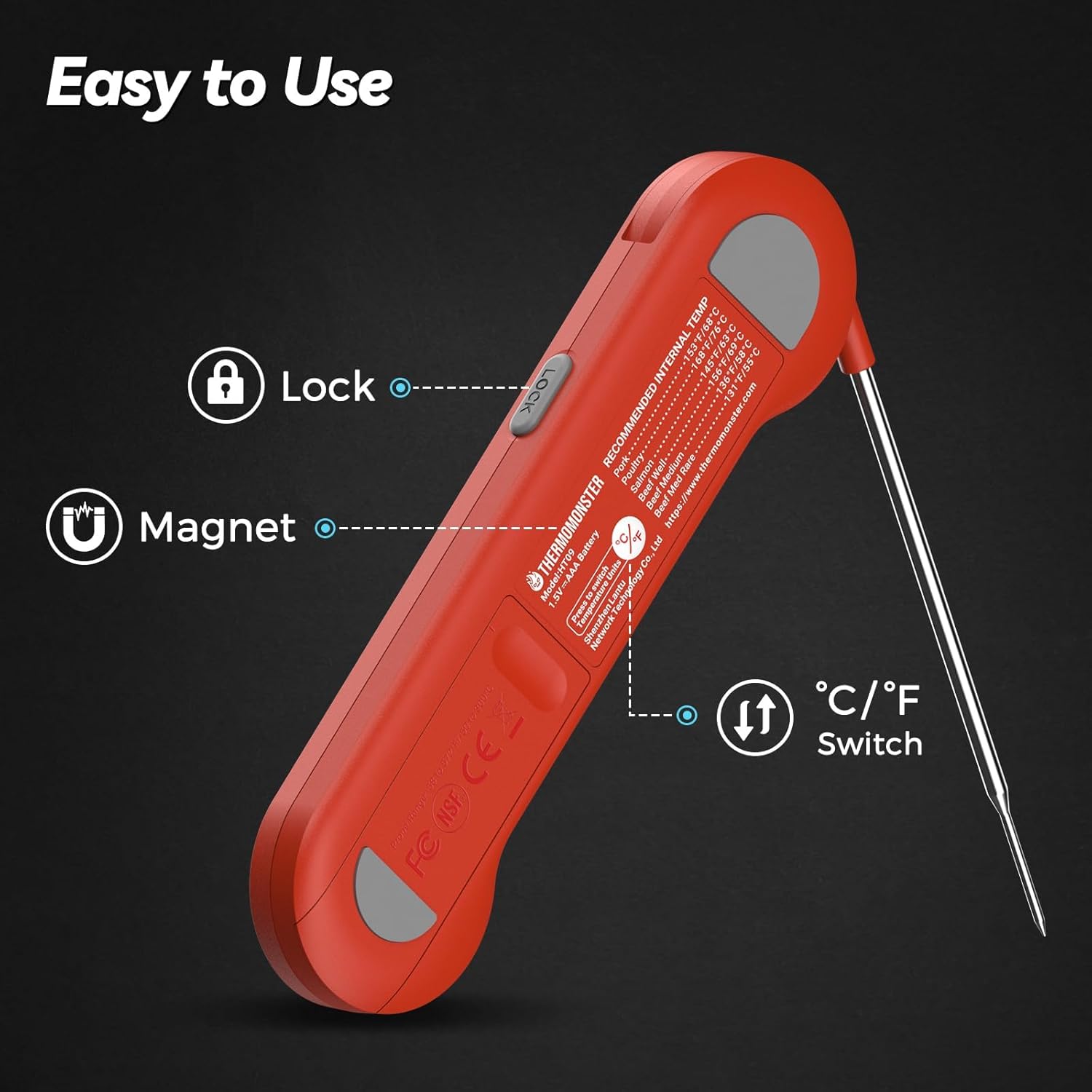 Instant Read Digital Meat Thermometer - 0.5s Precision Food Thermometer