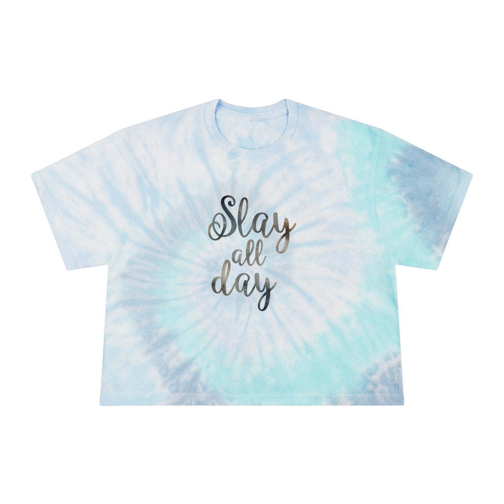 Slay All Day Tie Dye Crop Top - Women's Pastel Graphic Crop Tee