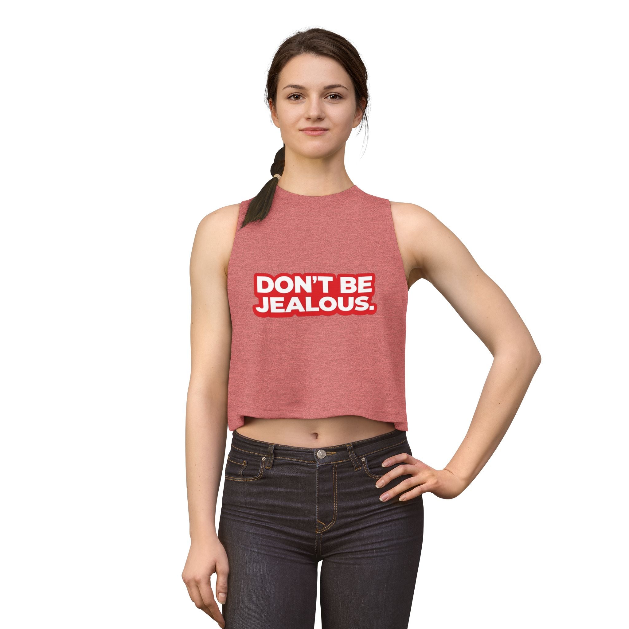 Don't Be Jealous Graphic Crop Top - Women's Sleeveless Muscle Style Tee