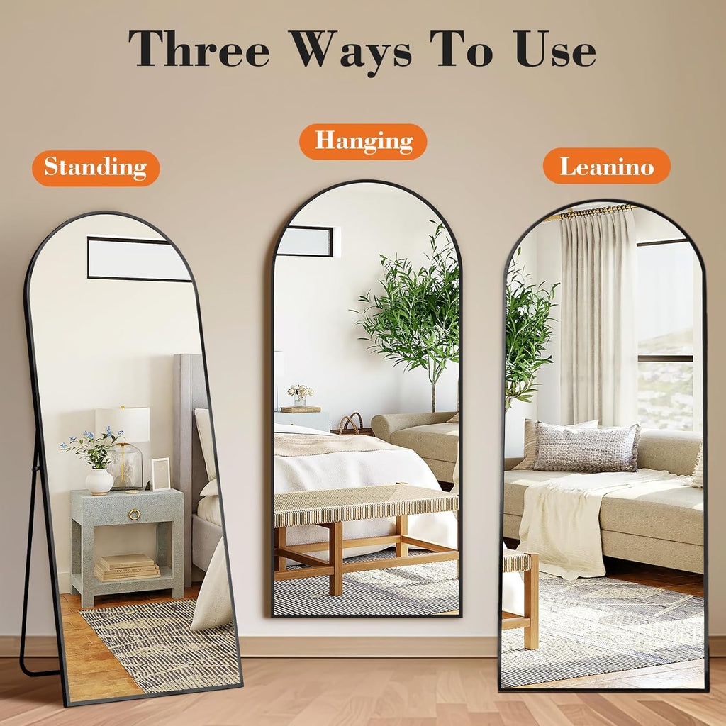 DUMOS 64"x21" Arched Full Length Mirror - Modern Aluminum Frame Floor Mirror