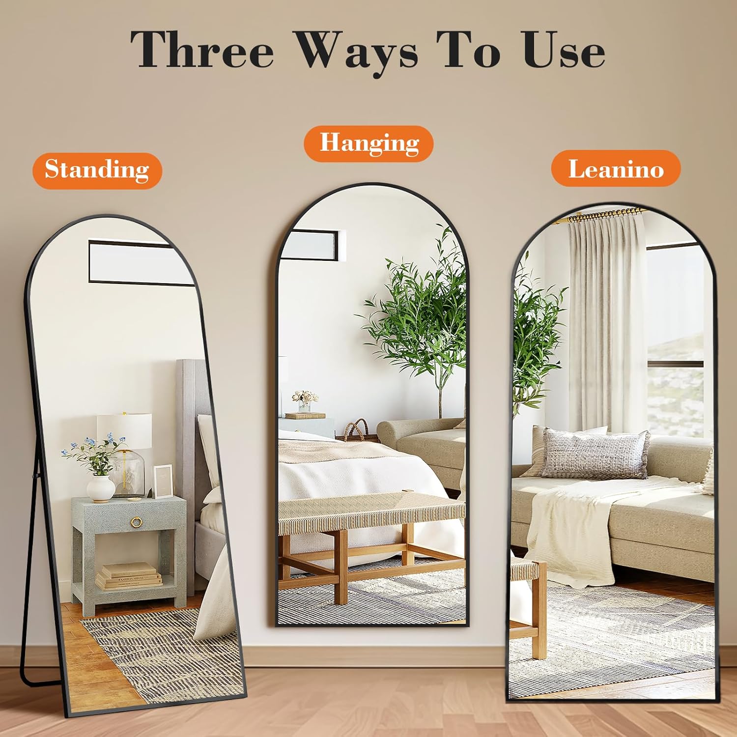 DUMOS 64"x21" Arched Full Length Mirror - Modern Aluminum Frame Floor Mirror