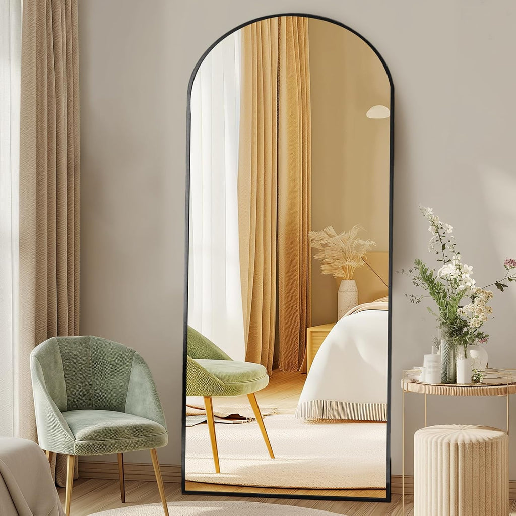DUMOS 64"x21" Arched Full Length Mirror - Modern Aluminum Frame Floor Mirror