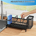Kitchen Sink Organizer with High Brush Holder - 9.25" Black Caddy
