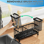 Kitchen Sink Organizer with High Brush Holder - 9.25" Black Caddy