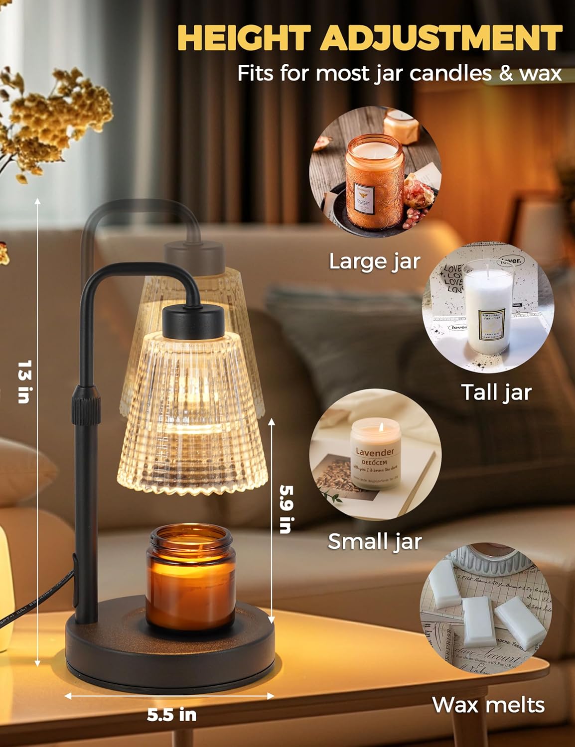 Candle Warmer Lamp with Timer & Dimmer -  Aesthetic Home Decor Gift with 2 Bulbs