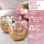Small Wicker Flower Girl Baskets (Set of 2) - Mini Rattan Baskets with Handles & Liner