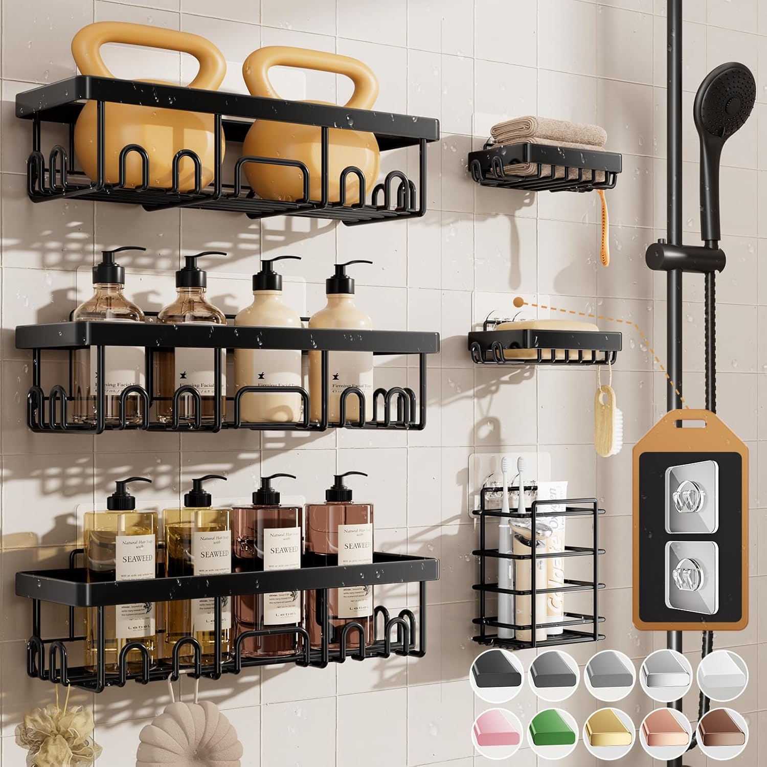 Pack of 5 Adhesive Shower Caddy Organizer - Rustproof Stainless Steel Bathroom Storage Shelves