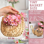 Small Wicker Flower Girl Baskets (Set of 2) - Mini Rattan Baskets with Handles & Liner