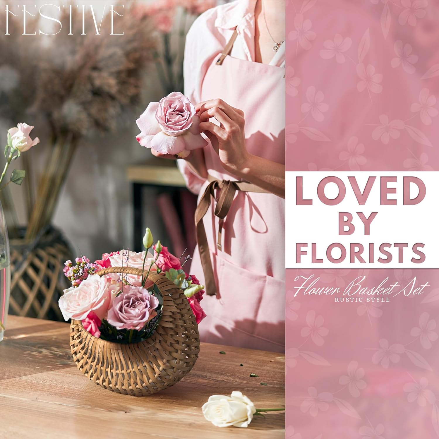 Small Wicker Flower Girl Baskets (Set of 2) - Mini Rattan Baskets with Handles & Liner