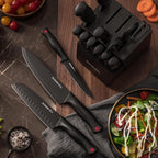 15-Piece German Stainless Steel Kitchen Knife Set with Built-in Sharpener Block | Dishwasher Safe Professional Chef Knife Set for Home Kitchen