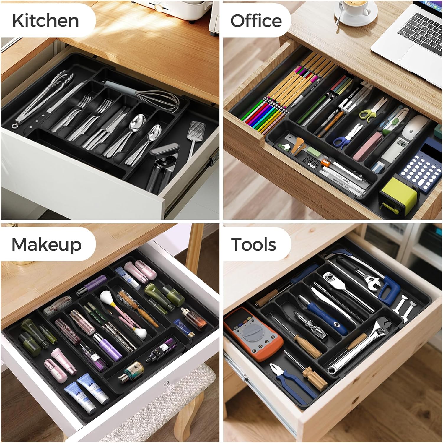 Expandable Silverware Drawer Organizer - BPA-Free Kitchen Utensil Holder